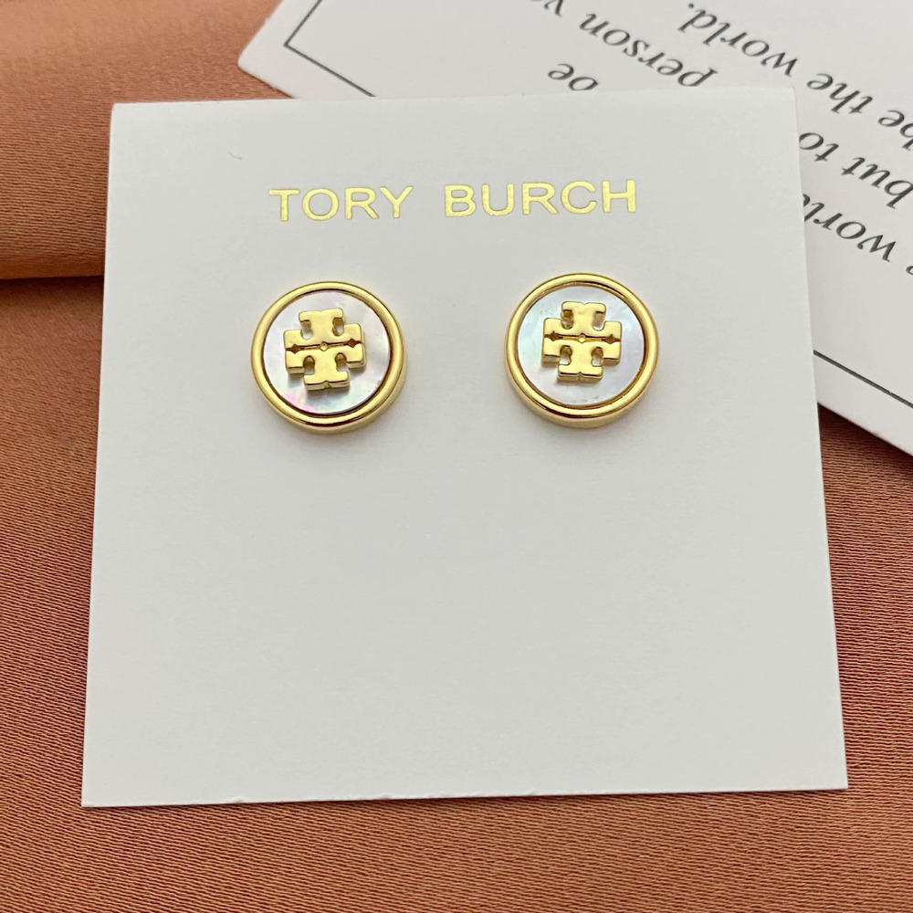Tory Burch Geometric Letter Stud Earrings Metal